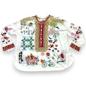 Johnny Was embroidered tunic top / white cotton size S